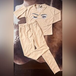 CBR Beige Eye Graphic Casual Set with Drawstring Pants